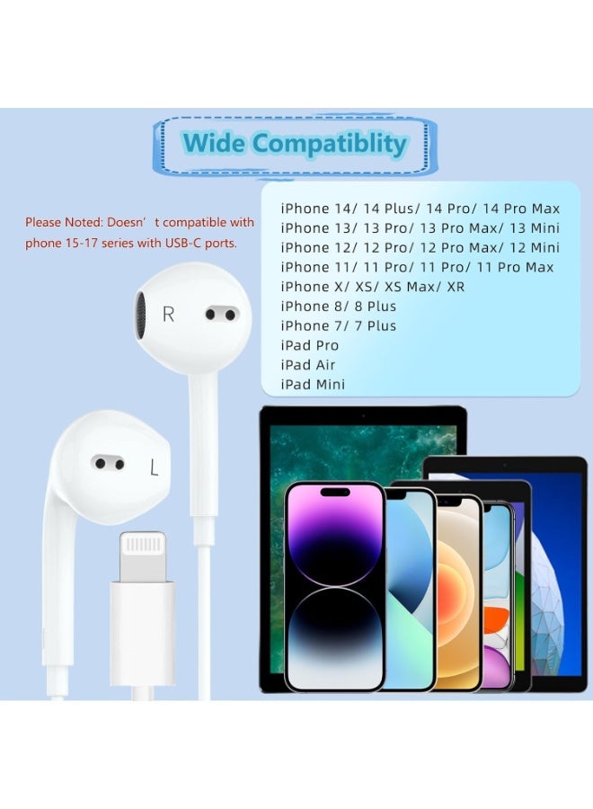 ترينفي سماعات أذن سلكية مزودة بمنفذ Lightning لأجهزة iPhone و iPad، ميكروفون مدمج وتحكم في مستوى الصوت، صوت ستيريو عالي الجهير، سماعات أذن سلكية متوافقة مع جميع الأجهزة المزودة بمنفذ Lightning، متوافقة مع iPhone 14 Pro Max، 14، 13 Pro Max، 12 Pro Max، 11 Pro Max، iPhone X، iPad - أبيض - Image 4